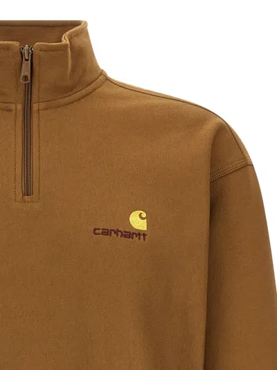 Carhartt Half Zip American Script Sweat Sweatshirt Brown In Brown