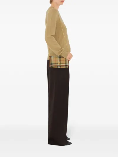 Burberry Hannah Check Coated Canvas Wallet On A Chain In Gold