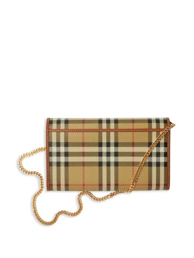 Burberry Hannah Check Coated Canvas Wallet On A Chain In Gold