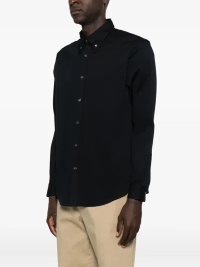Cellar Door Button-down Long Sleeve Shirt With Curved Hem In Black