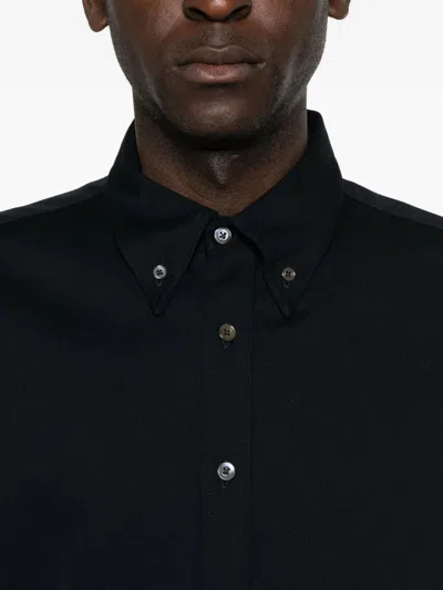 Cellar Door Button-down Long Sleeve Shirt With Curved Hem In Black