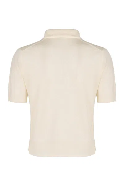 Vince Womens Off White Polo-collar Short-sleeves Wool-blend Top In White