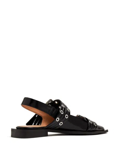Ganni Crocodile Effect Bucked Ballerina Shoes In Black