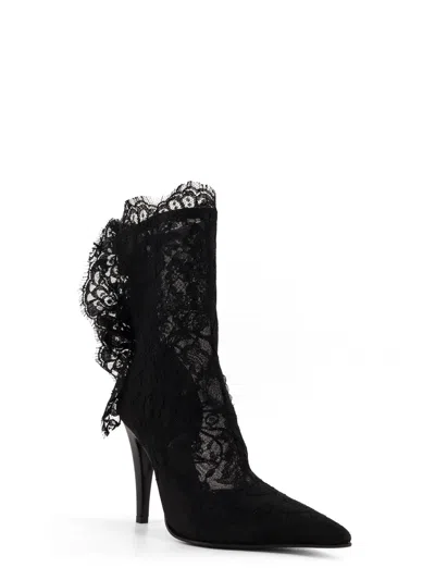 Alexander Mcqueen Lace Overlay Pointed Toe Stiletto Boots In Black