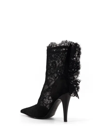 Alexander Mcqueen Lace Overlay Pointed Toe Stiletto Boots In Black