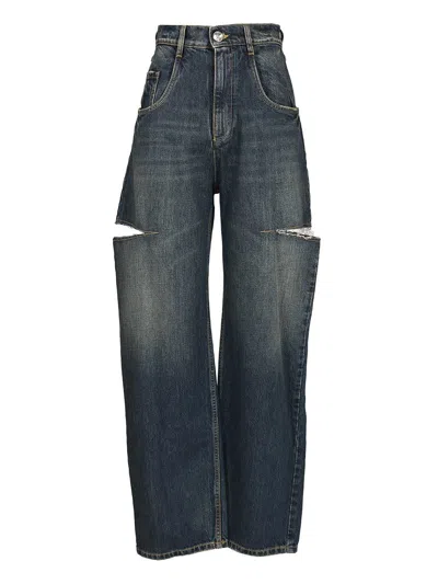Maison Margiela High-waisted Jeans With Side Rips In Blue