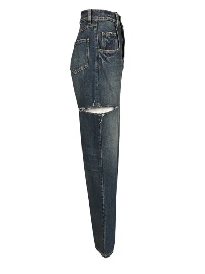 Maison Margiela High-waisted Jeans With Side Rips In Blue