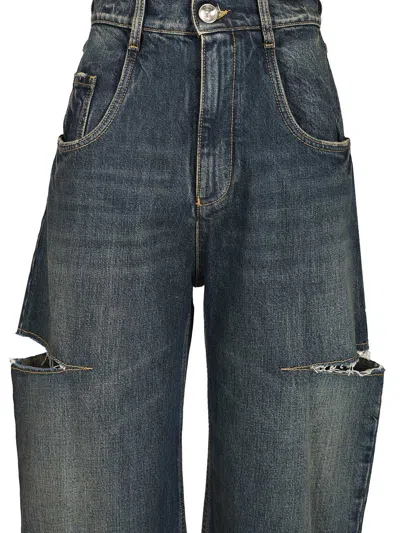 Maison Margiela High-waisted Jeans With Side Rips In Blue