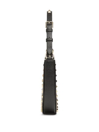 Valentino Rockstud Mini Leather Hobo Bag In Black