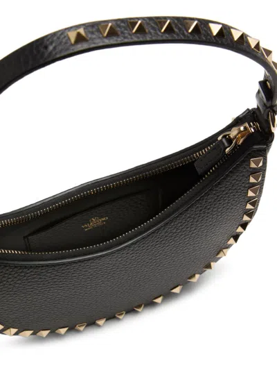 Valentino Rockstud Mini Leather Hobo Bag In Black