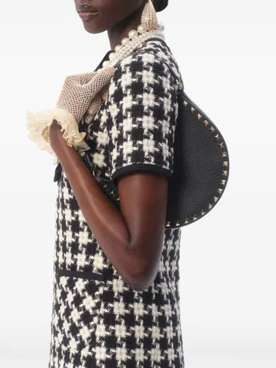 Valentino Rockstud Mini Leather Hobo Bag In Black