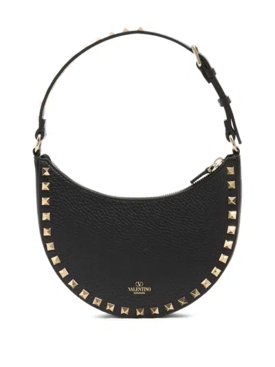 Valentino Rockstud Mini Leather Hobo Bag In Black