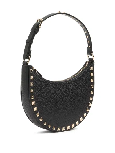 Valentino Rockstud Mini Leather Hobo Bag In Black