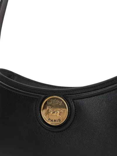Chloé Women Horse Medal Leather Shoulder Bag In Black