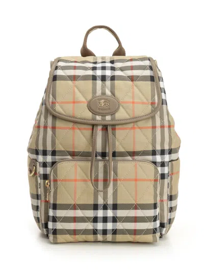 Burberry Beige Check Horseshoe Backpack Women In Multi