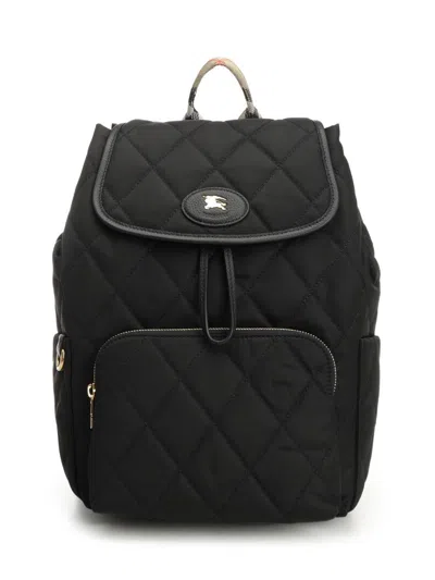 Burberry Womens Black Horseshoe Drawstring Woven Backpack