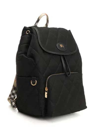 Burberry Womens Black Horseshoe Drawstring Woven Backpack
