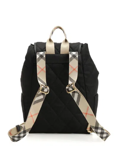 Burberry Womens Black Horseshoe Drawstring Woven Backpack
