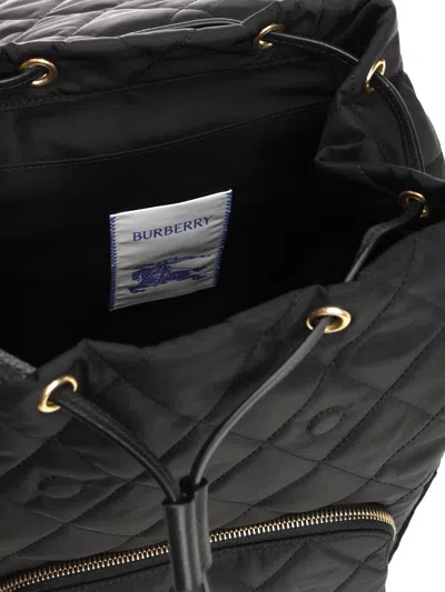 Burberry Womens Black Horseshoe Drawstring Woven Backpack