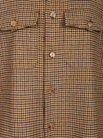 Saint Laurent Long Sleeve Checkered Overshirt Chest Pockets In Brown