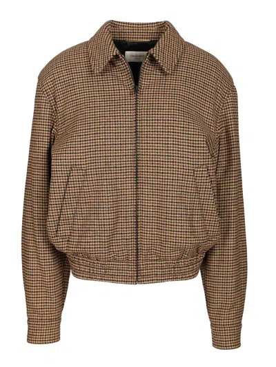 Saint Laurent Houndstooth Padded Jacket Jackets Brown In Brown