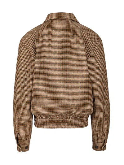 Saint Laurent Houndstooth Padded Jacket Jackets Brown In Brown