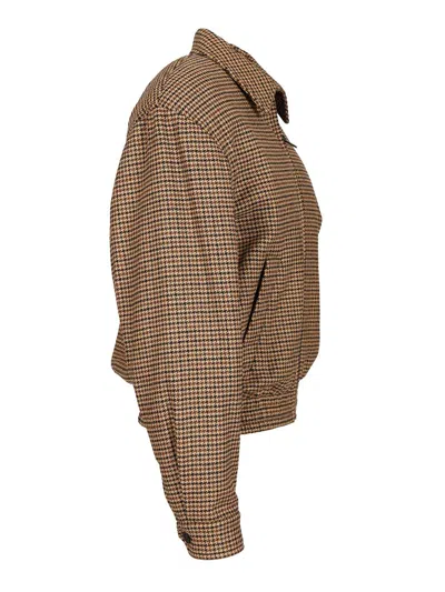 Saint Laurent Houndstooth Padded Jacket Jackets Brown In Brown