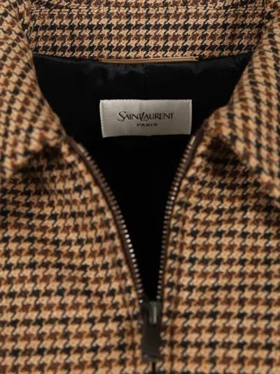 Saint Laurent Houndstooth Padded Jacket Jackets Brown In Brown