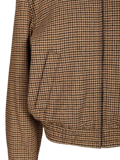 Saint Laurent Houndstooth Padded Jacket Jackets Brown In Brown