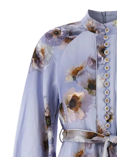 Zimmermann Mini Dress With Buttons Hypnotic In Blue