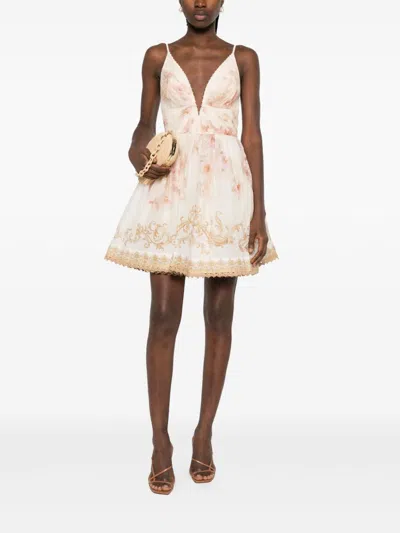 Zimmermann Hypnotic Linen And Silk Mini Dress In White