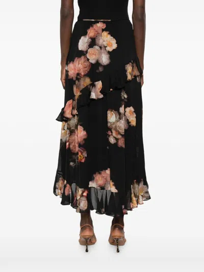 Zimmermann Hypnotic Asymmetrical Midi Skirt Clothing In Black