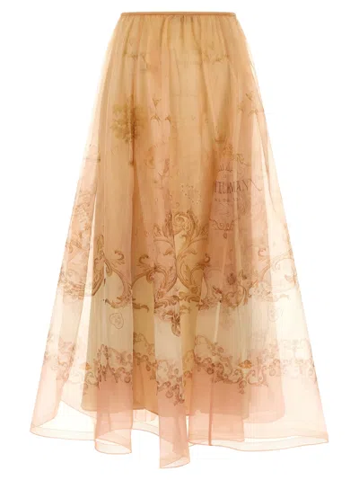 Zimmermann Hypnotic Organza Maxi Skirts Beige In Brown