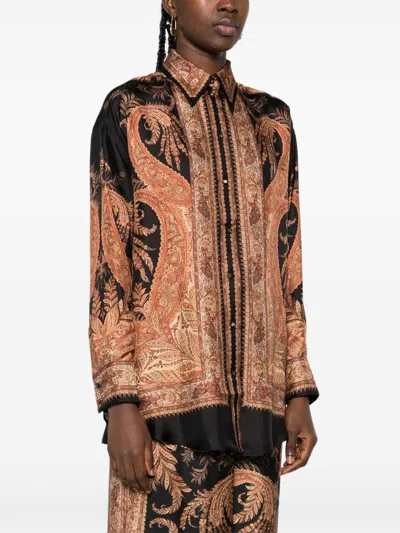 Zimmermann Multicolor Shirt With Pointed Collar And Paisley Motif In Silk Woman In Orange