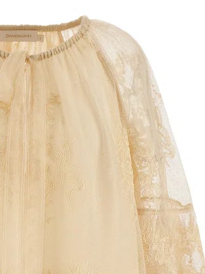 Zimmermann Hypnotic Tiered Lace Shirt And Blouse Beige In Multi