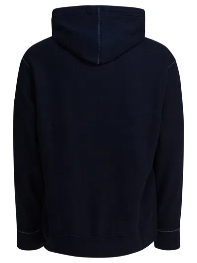 C.p. Company Hooded Sweatshirt With Front Pocket And Stitching In Blue