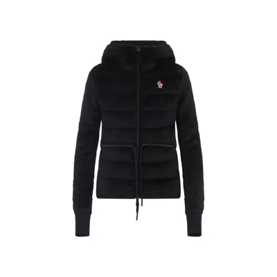 Moncler Hooded Quilted Fleece Down Jacket In Black