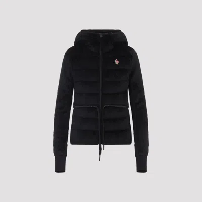 Moncler Hooded Quilted Fleece Down Jacket In Black