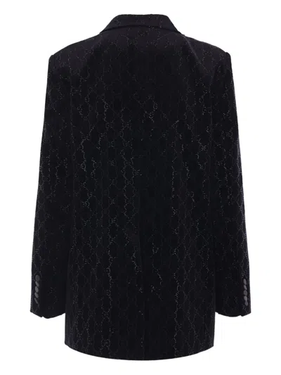 Gucci Double-breasted Velvet Coat Featuring Embroidery In Black