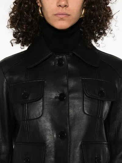 P.a.r.o.s.h Leather Jacket With Collared Neck And Flap Pockets In Blue