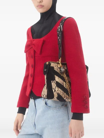 Valentino Womens Bow-embroidered Scoop-neck Tweed Jacket Paris In Red