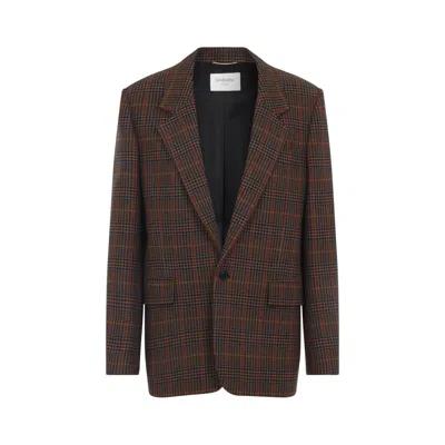 Saint Laurent Embroidered Wool Blazer In Brown