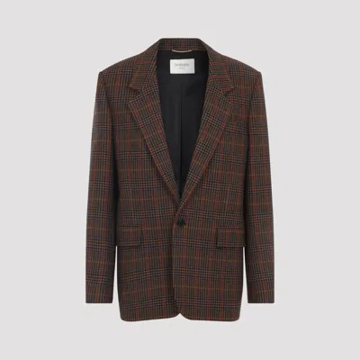 Saint Laurent Embroidered Wool Blazer In Brown