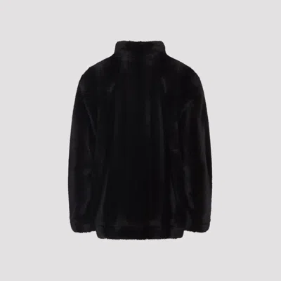 Mm6 Maison Margiela Brown Ecofur Jacket With Stand-up Collar In Black