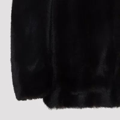 Mm6 Maison Margiela Brown Ecofur Jacket With Stand-up Collar In Black