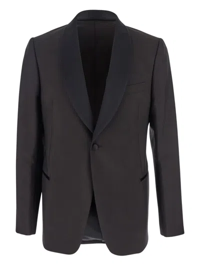 Emporio Armani Brown Single-breasted Jacket With Shawl Revers In Wool Blend Man In Blue