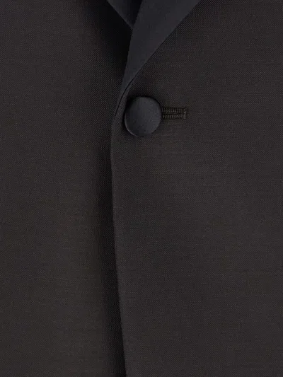 Emporio Armani Brown Single-breasted Jacket With Shawl Revers In Wool Blend Man In Blue
