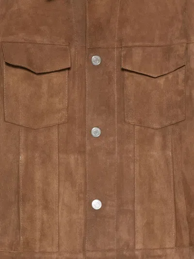 Ami Alexandre Mattiussi Suede Texture Jacket With Chest And Flap Pockets In Brown