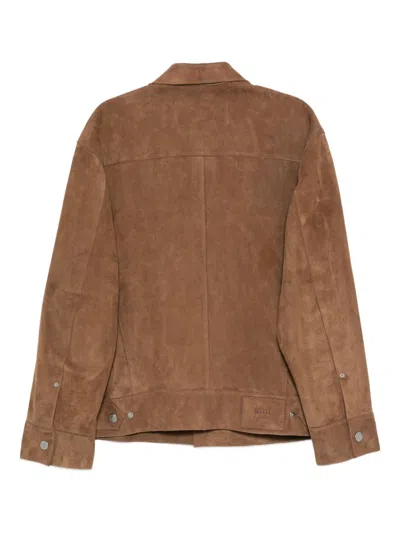 Ami Alexandre Mattiussi Suede Texture Jacket With Chest And Flap Pockets In Brown