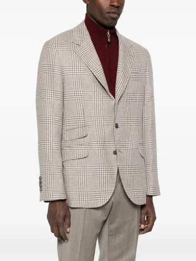 Brunello Cucinelli Single-breasted Check Blazer Clothing In Gray